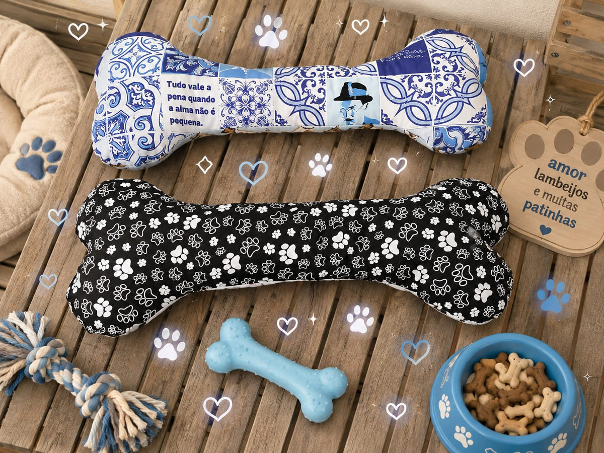 Almofada osso grande artesanal para cães - verso