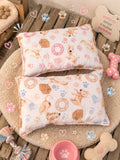 Almofada quadrada artesanal para pets - padrão cachorrinhos e patinhas