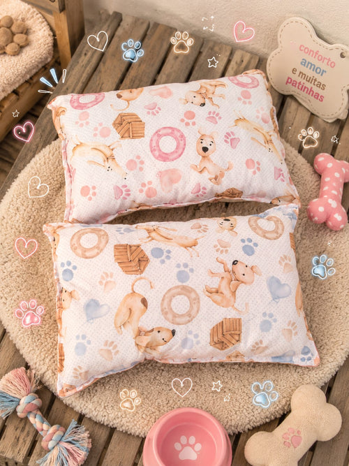 Almofada quadrada artesanal para pets - padrão cachorrinhos e patinhas