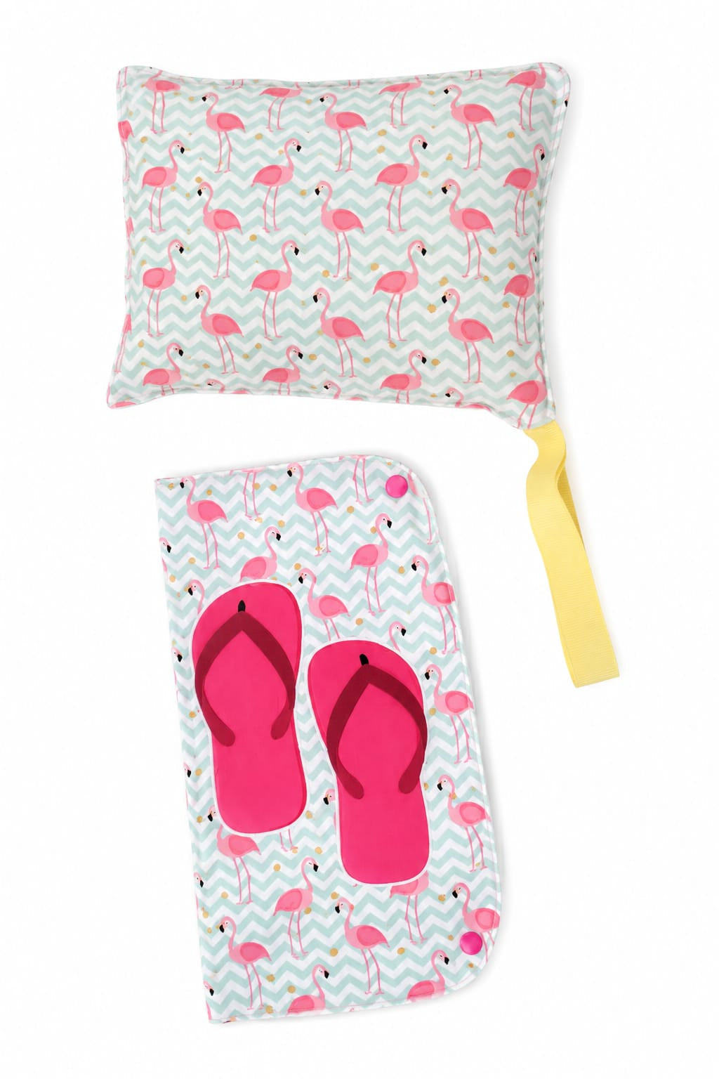 Almofada de praia e porta-chinelos artesanal padrão rosa