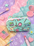 Bolsa de maquilhagem artesanal padrão beauty verde água