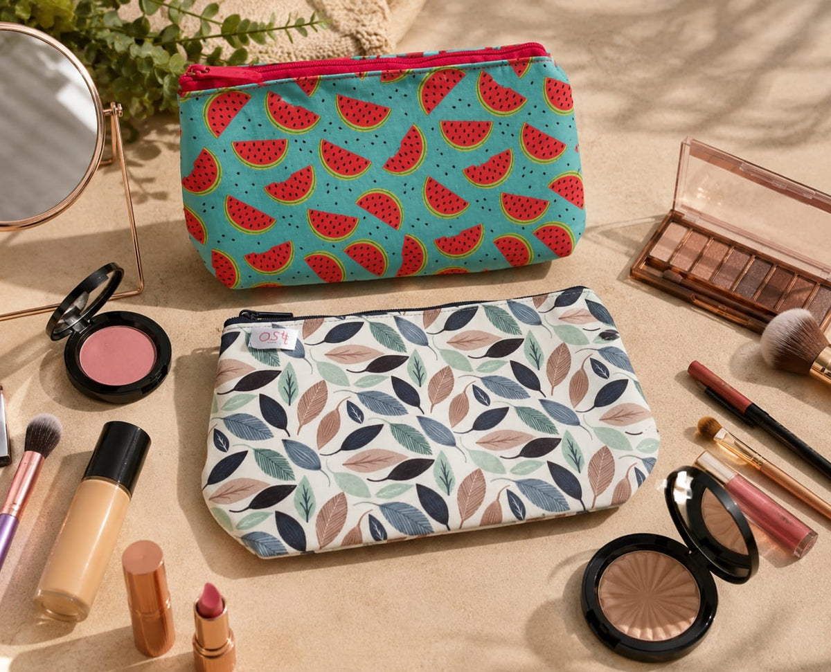 Bolsas de maquilagem artesanais em vários padrões