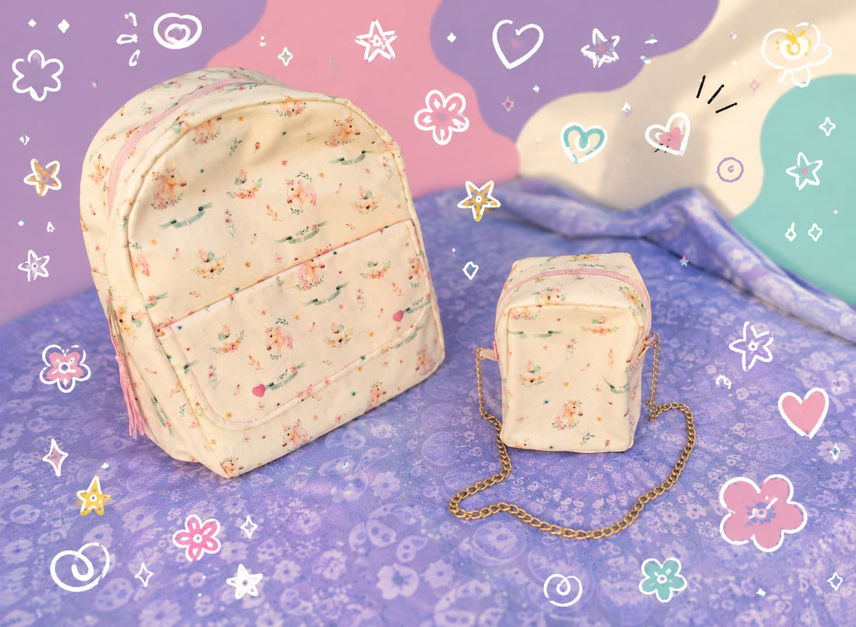 Conjunto mochila escolar e malinha coelhinhos pastel