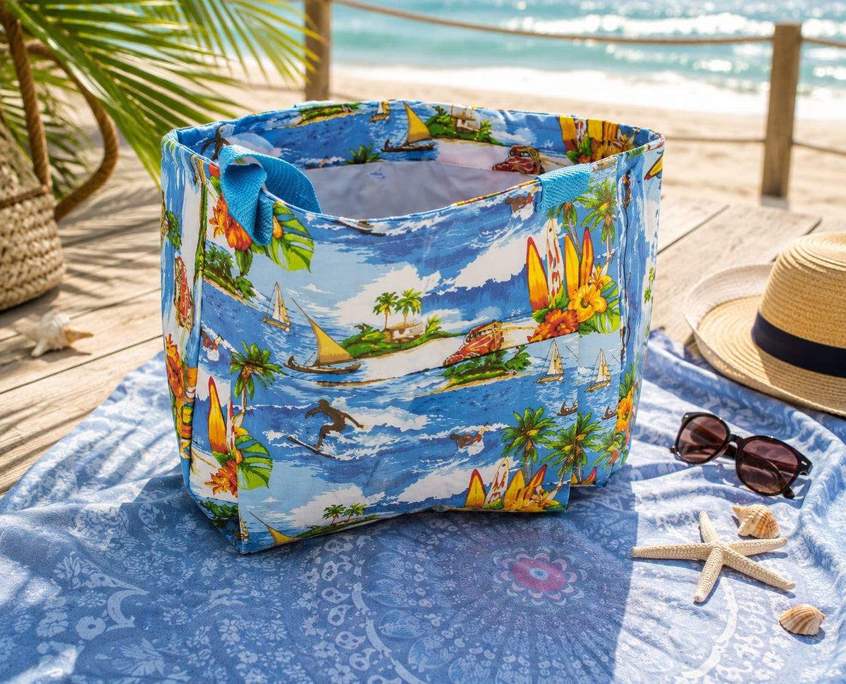 Saco de praia azul padrão tropical havaiano