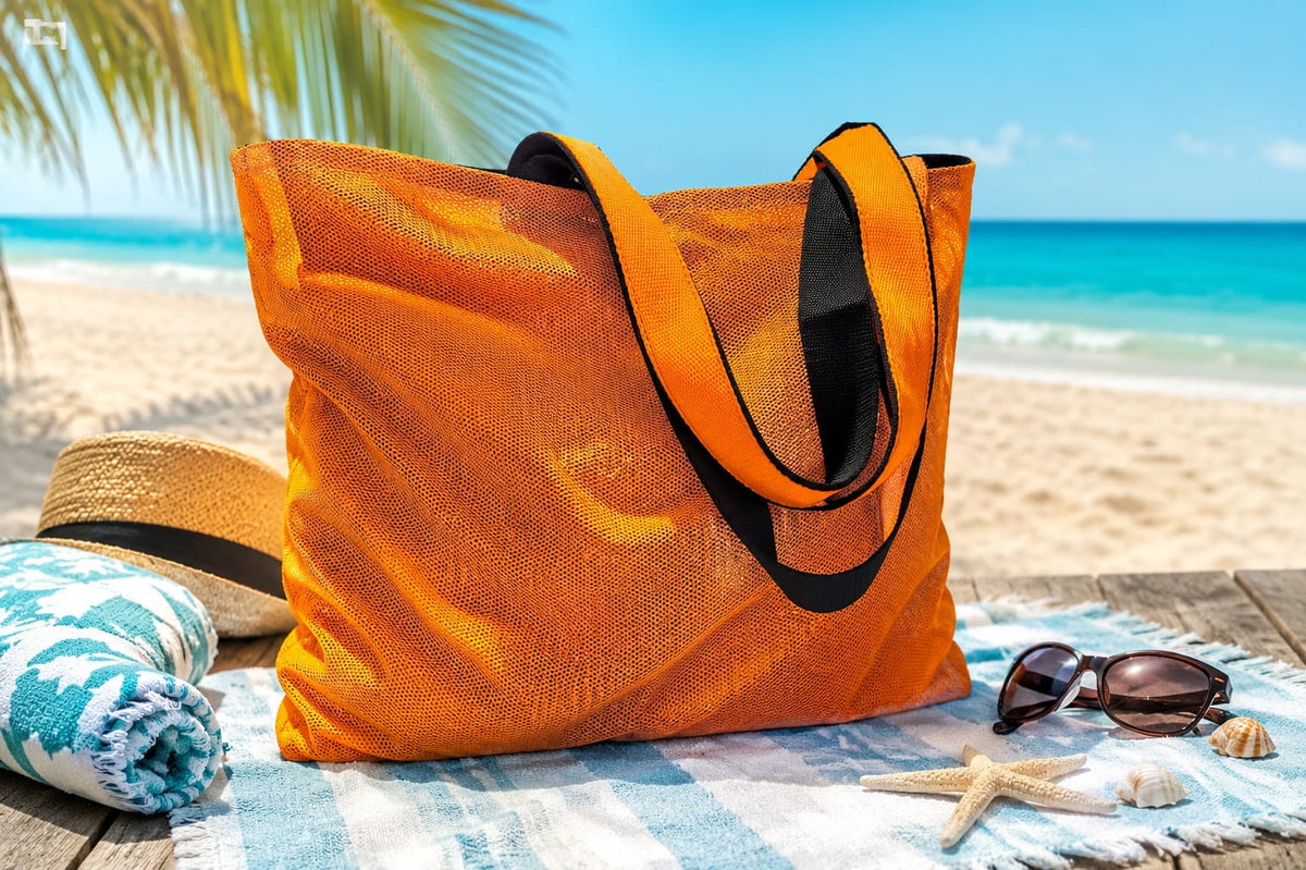 Saco de praia laranja dupla face com alças pretas