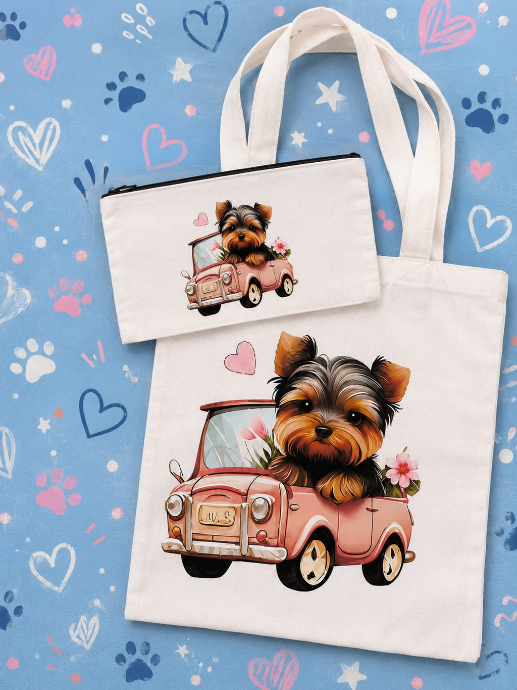 Conjunto saco de pano e nécessaire Yorkshire Terrier rosa