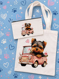 Conjunto saco de pano e nécessaire Yorkshire Terrier rosa