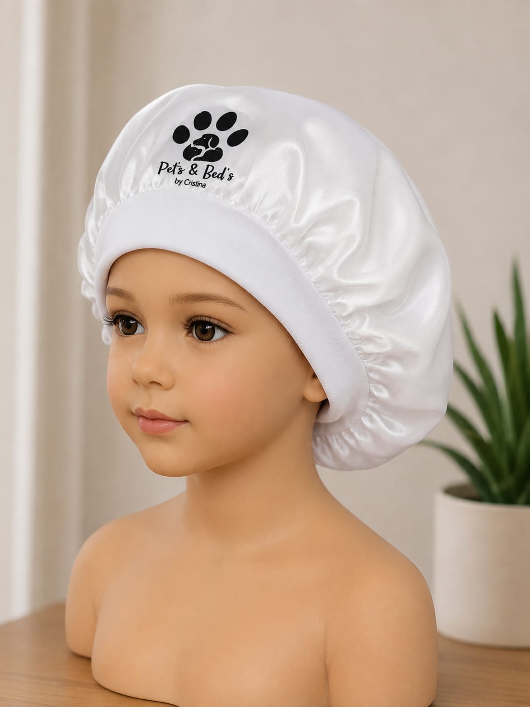 Touca de cetim branca criança